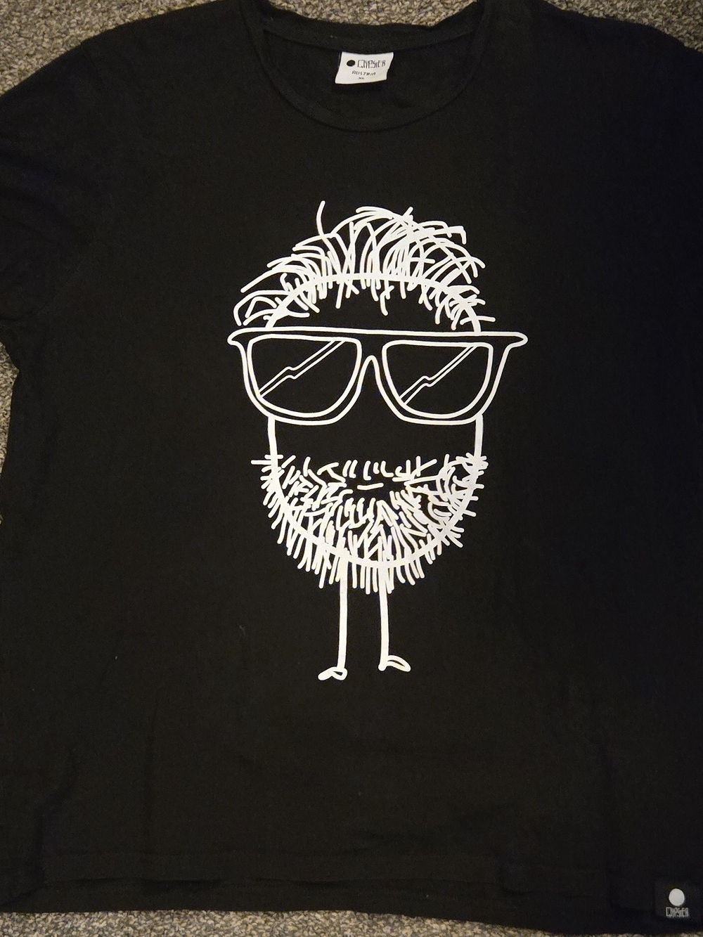 Qypster Black Graphic Men’s T-Shirt with White Bearded Face Print